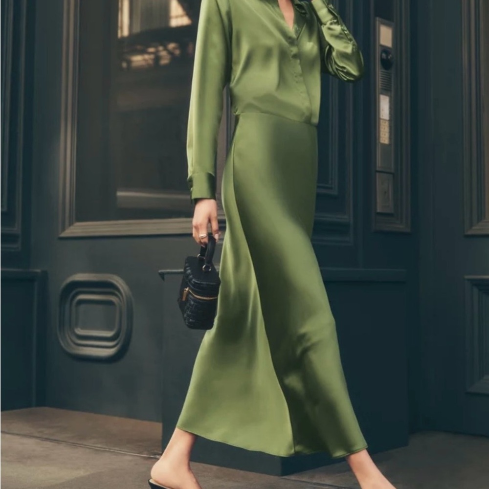 Ann Taylor Bias Satin Midi Slip Skirt